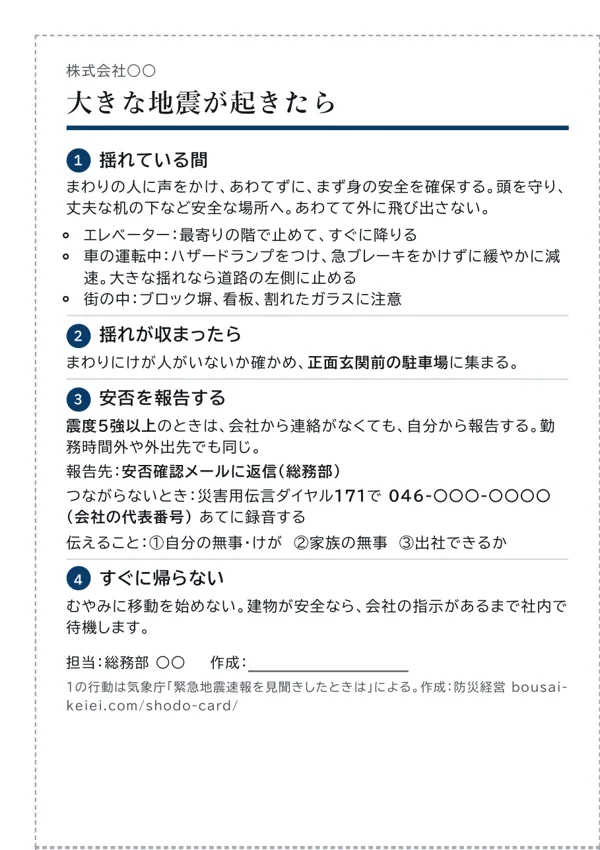できあがりの見本：A4に4枚並ぶカードの1枚